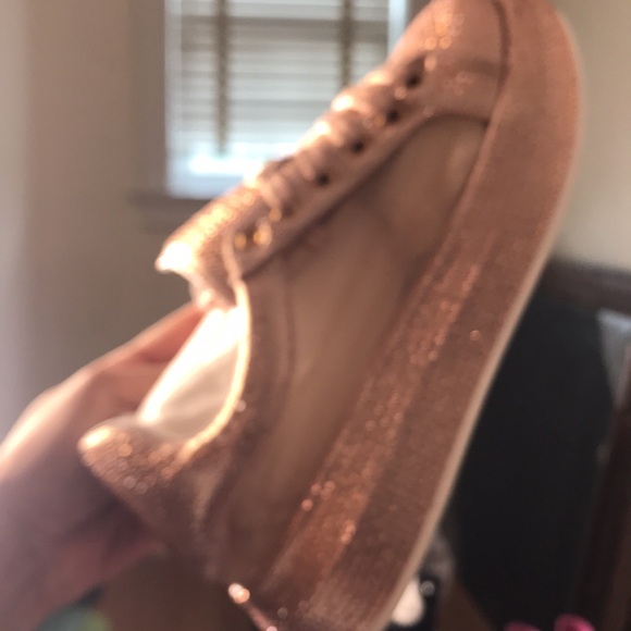 Miz Shimmer and Shine: Rose Gold Mesh Rhinestone Stylish Comfort Sneakers - Picture 2 of 3